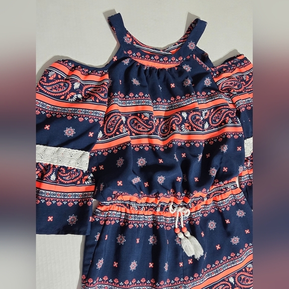 My Michelle Girls Blue Floral/Paisley Romper Size Medium - Picture 2 of 8